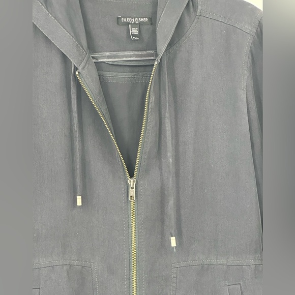 Eileen Fisher Tencel Zip Up Jacket Hooded Gray Womens Petite Small PS | M124 - Picture 2 of 7